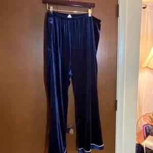 Blue Faux Velvet Long Pajamas